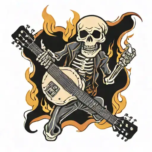 Angry Skeleton Playing Guitar In Fire