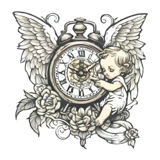 Baby Angel And Broken Clock