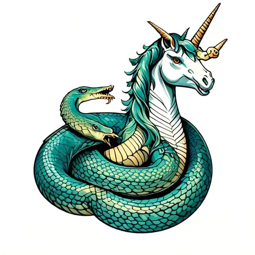 Oroborus Snake Surrounding Unicorn
