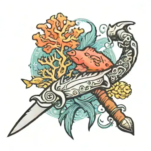 Coral Reef With A Knife And The Word Hunter