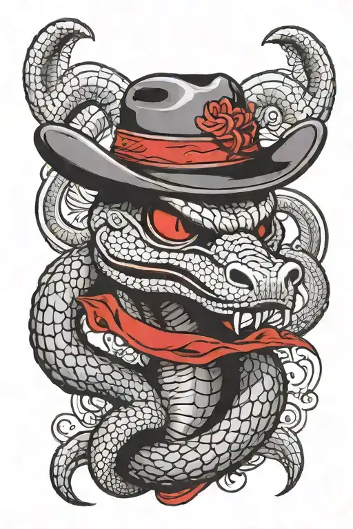A Cobra Wearing A Cowboy Hat On Its Head And A Red Bandana Around Its Neck
