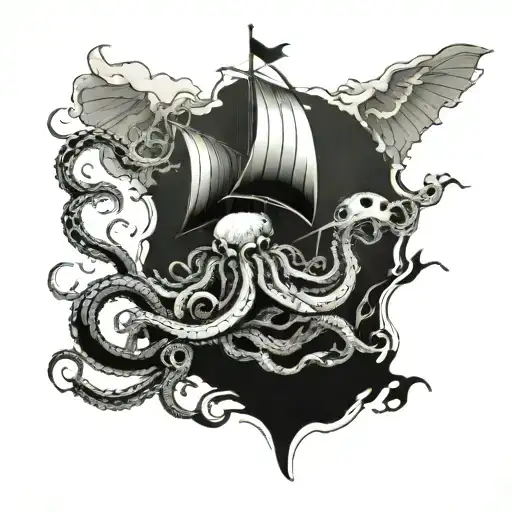 Map And Kraken Emerging From The Depths