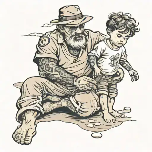 Child With Father On The Beach