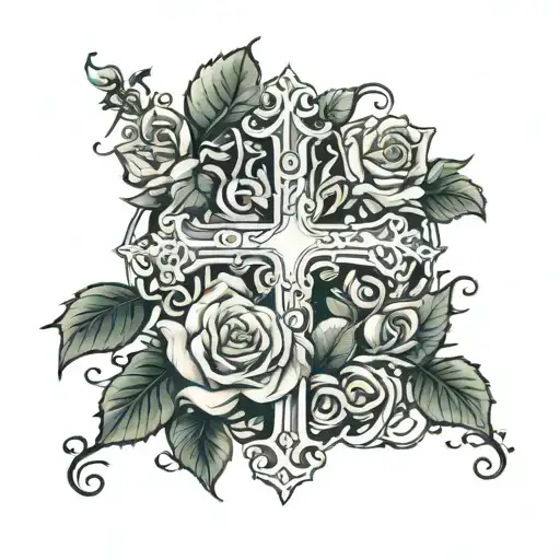 Cross With Rose Vines And Name Of Lemuel And Mayumi On The Vine