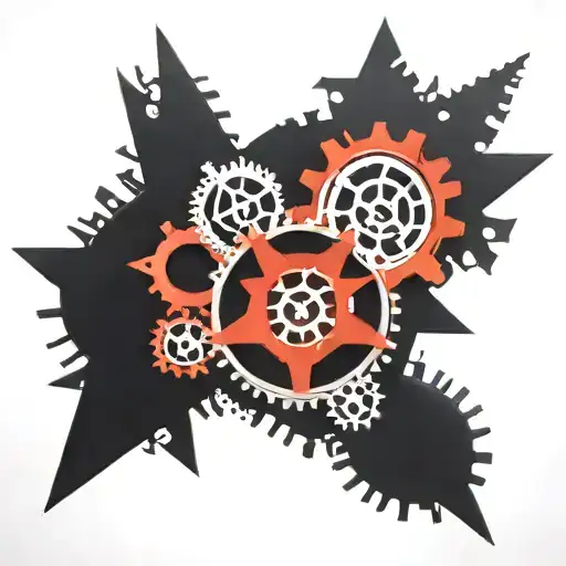 Nautical Star Red And Black With Cogs And Gears In The Black Sections