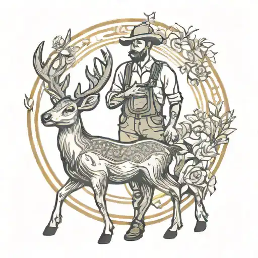 Farmer And A Deer Standing