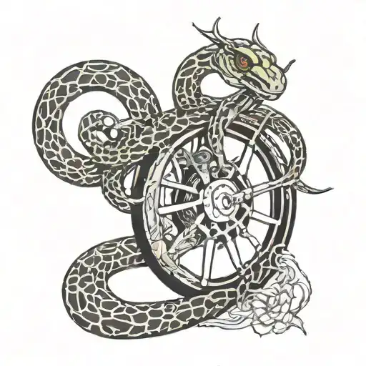 Snake And Bicycle Wheel Intertwined