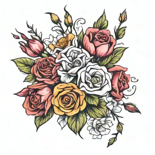 Make A Flower Bouquet With Rose And Honeysuckle And Gladiolus And Poppy