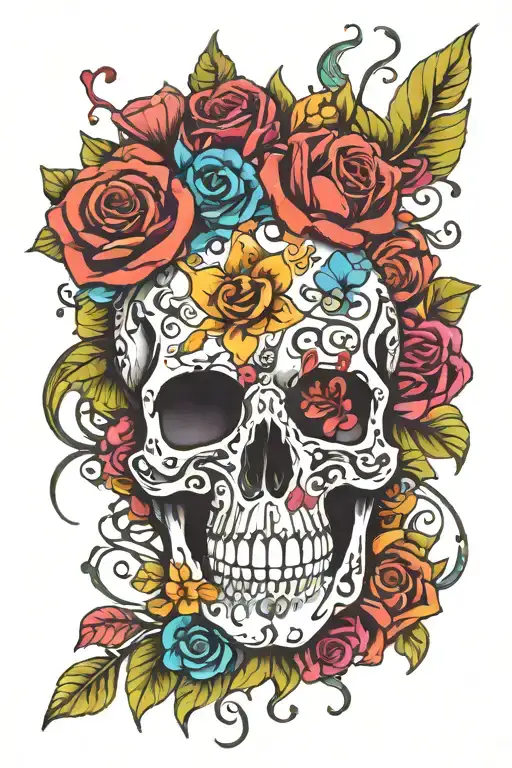 A Bouquet Of Musical Notes Blooming Into Colorful Flowers With A Hidden Skull Motif