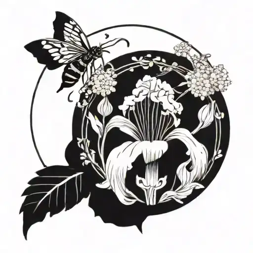 Iris And Dandelion In A Circle With A Small Bee