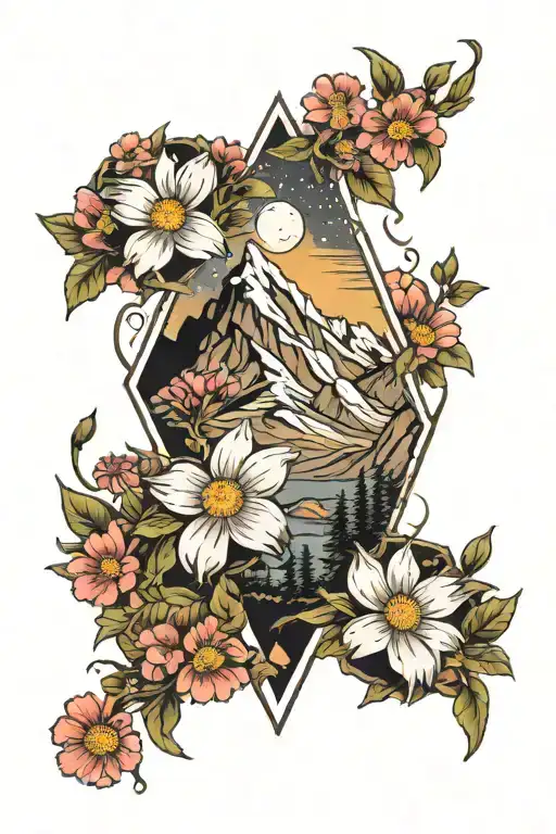 Mountain With Cosmos Flowers Blooming