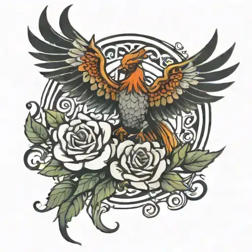 Phoenix Rising With Roses Intertwined
