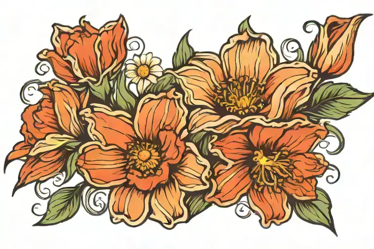 Daisy Daffodil Poppy Intertwined