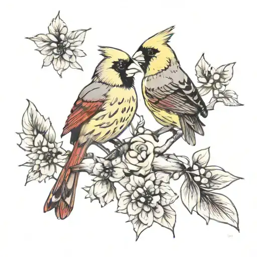 Red Cardinal And Yellow Gold Finch