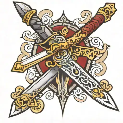 Sword With A Scroll Wrapped Around It