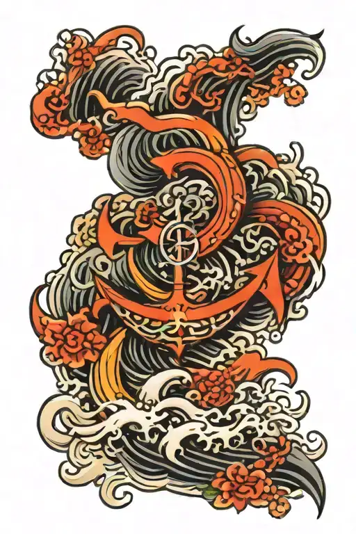 Japanese Waves With Anchor Surrounded