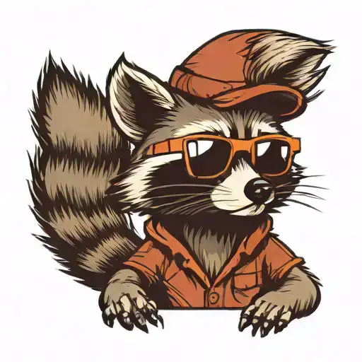 Raccoon Wearing Sunglasses Cartoon Style