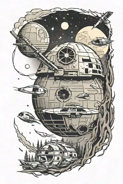 Star Wars Theme Galaxy Above Death Star Above Endor