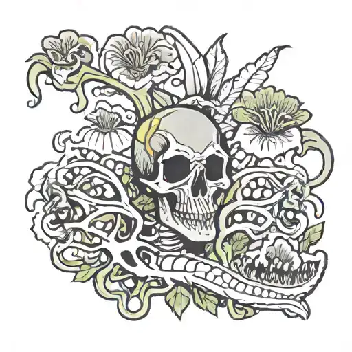 Carnivorous Plant With Dinosaur Skeleton