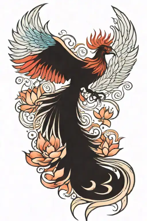 Vibrant Design Of A Pheonix Rising From A Lotus Flower