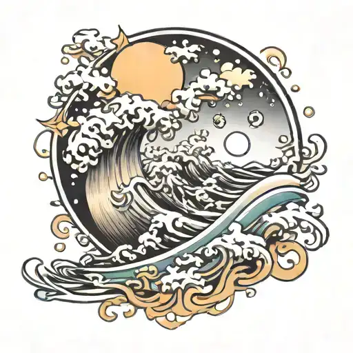 Sun Moon Wave Tattoo Design Inspired