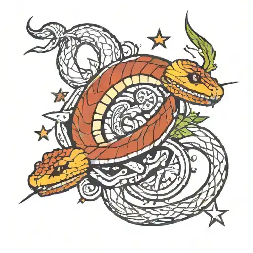 Snake Tattoo Design Combining Elements Like Stars Shining