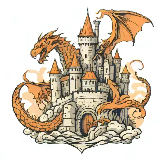 Medieval Castle Defended By A Dragon Wrapped