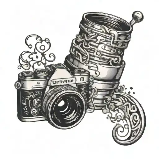 Coffee Mug Camera Lens Music Notes Floating