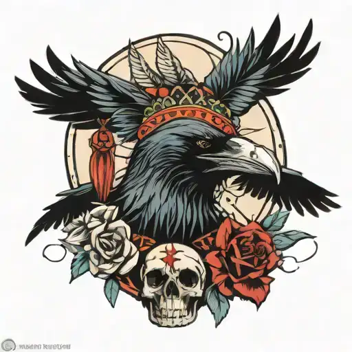 Raven And Indian Skull