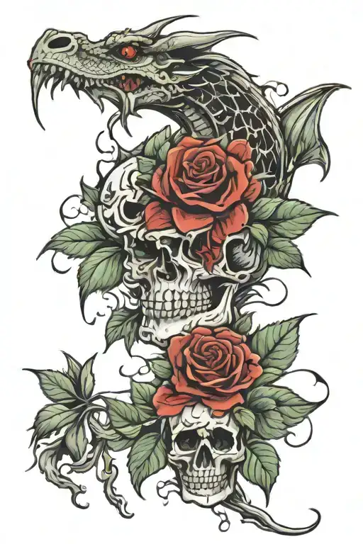 Dragon And Roses And Skull Crying Blood Dripping