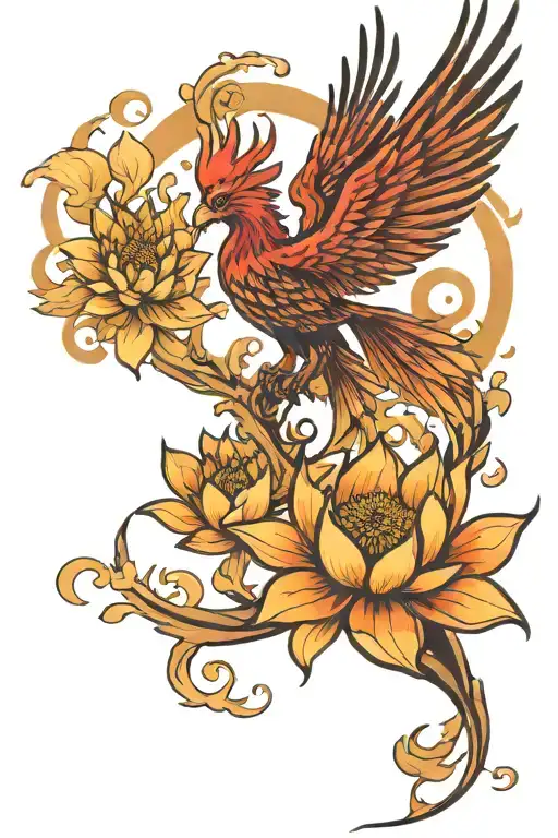 A Pheonix Rising From A Blooming Lotus Flower