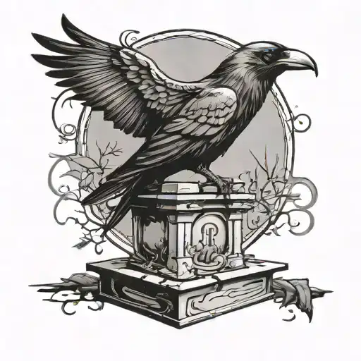 Gravestone With Crow Perched On Top