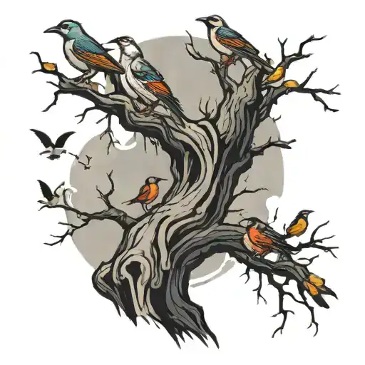 Dead Tree With Birds Sitting