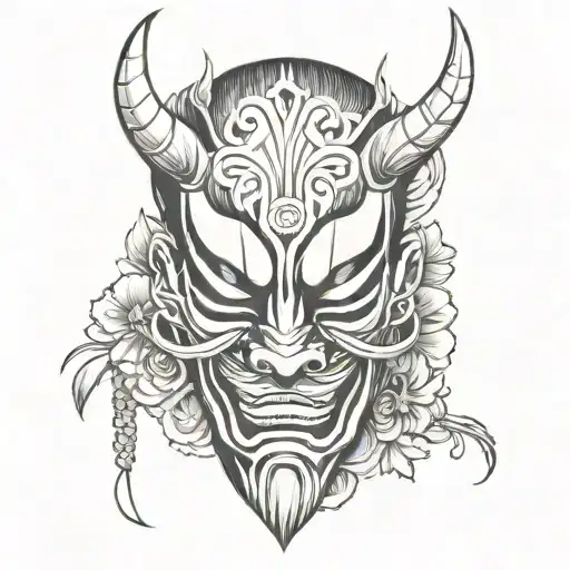Mask In Japanese Style Of Realism And Graphics