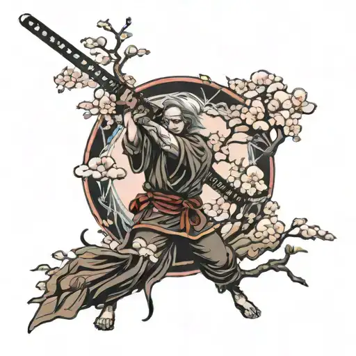 Cherry Blossom Tree With Katanas