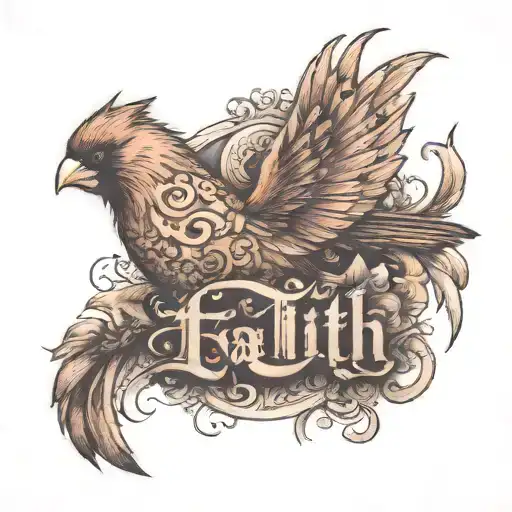 A Cardinal Flying Spelling Out The Word Faith With Leopord Print Lettering