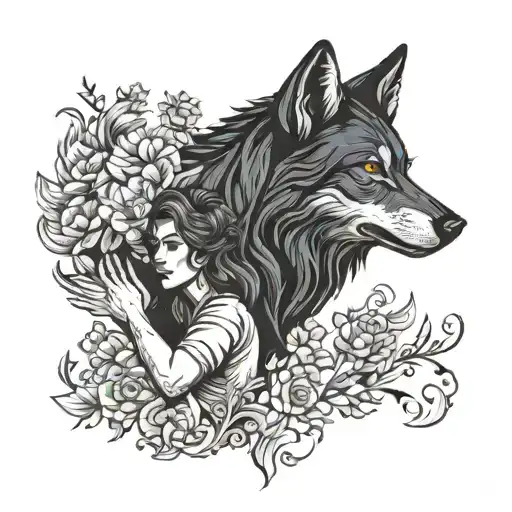 Black Wolf Protecting Woman