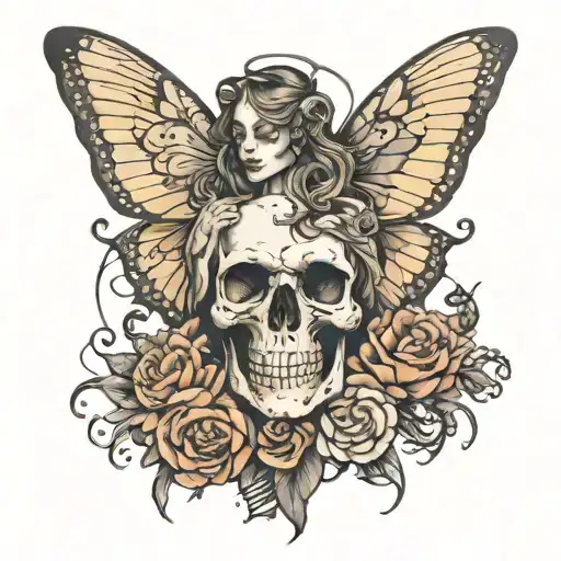 Skull Butterfly Wings And Angel Holding