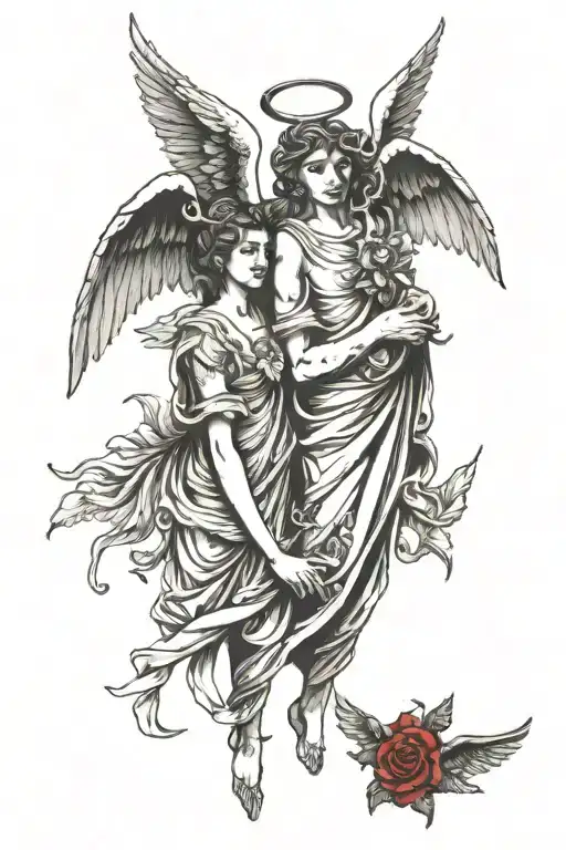 Angel With Devil Holding Hands