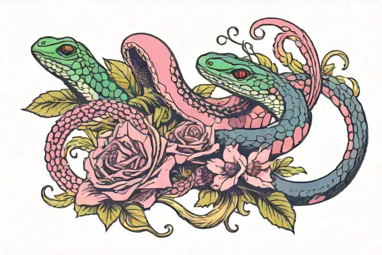 Hand Holding A Pink And Purple Sweat Pea And Garter Snake Entwined