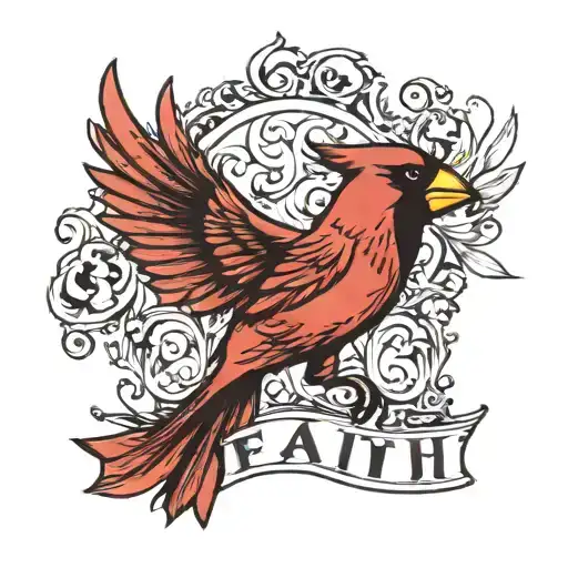 Whimsical Cardinal Flying Through The Word Faith