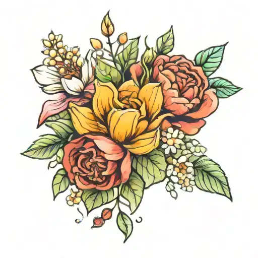 May And December Birth Flower Bouquet Fine Line