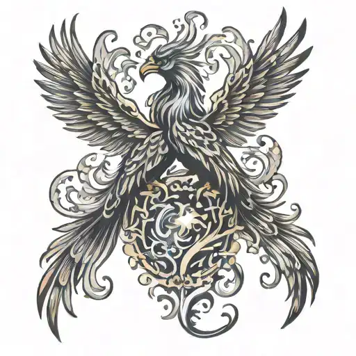 Two Phoenix Rising From The Ashes Symbolizing Rebirth
