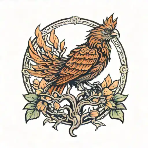 Phoenix Bird Inside A Tree Of Life