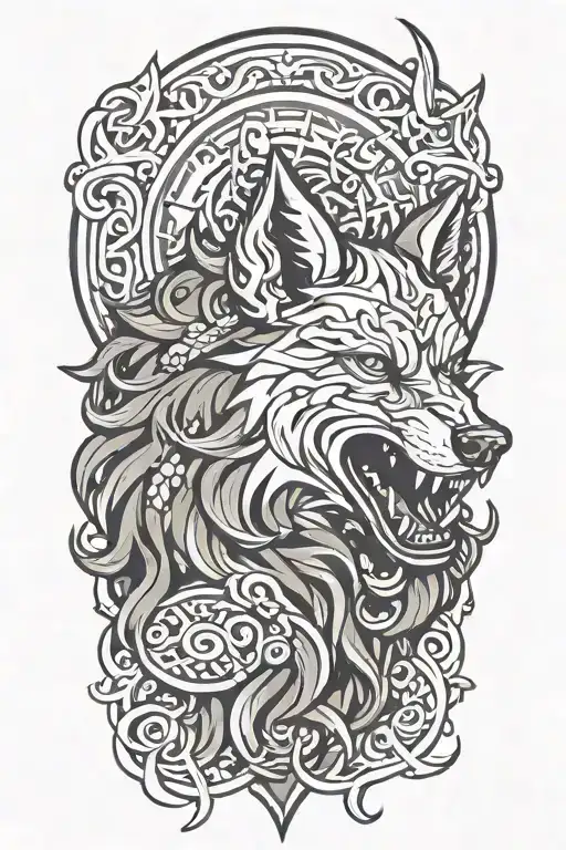 Fenrir Viking Norse Wolf With Nordic Background