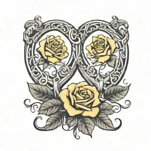 Two Horseshoes With Yellow Rose Surrounded