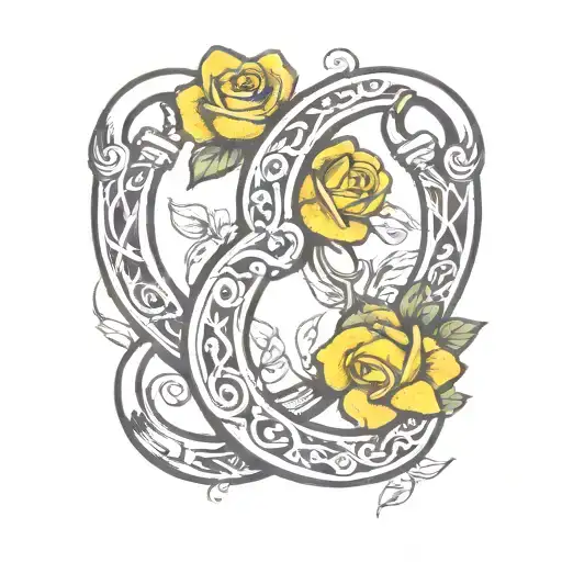 Two Horseshoes With Small Yellow Rose Intertwined