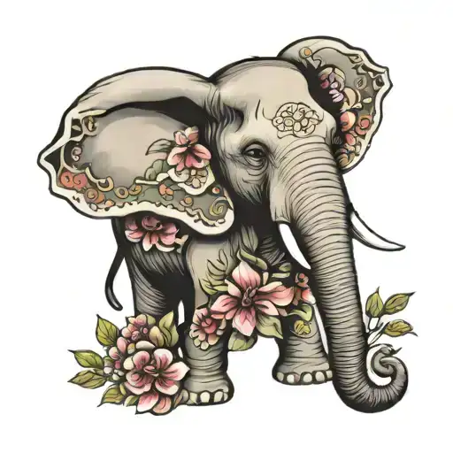 Elephant With Flowers