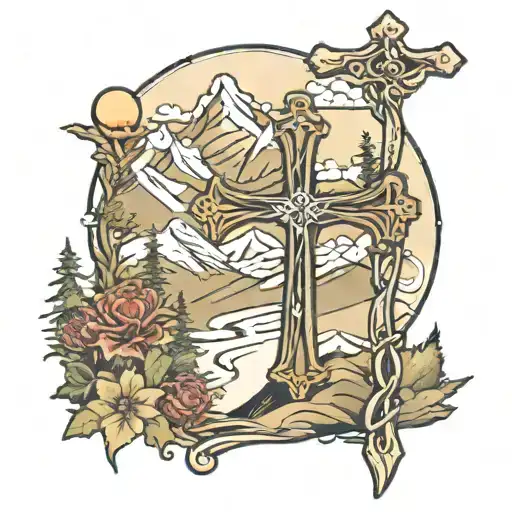 A Cross That Incorporates Golf And Skiing In The Mountains