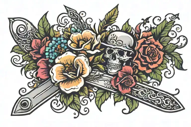 Straight Razor And Flowers